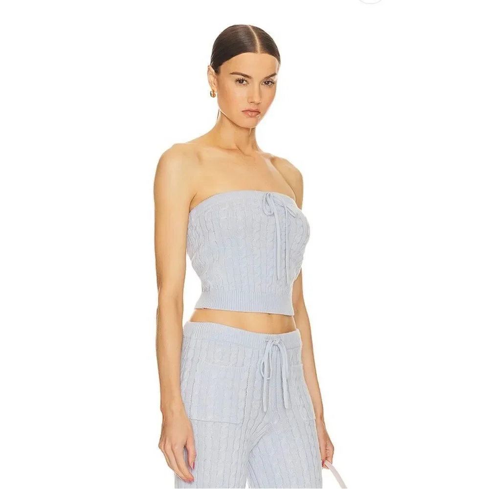 NWOT HELSA Taiki Cable Tube Top in Pale Blue
